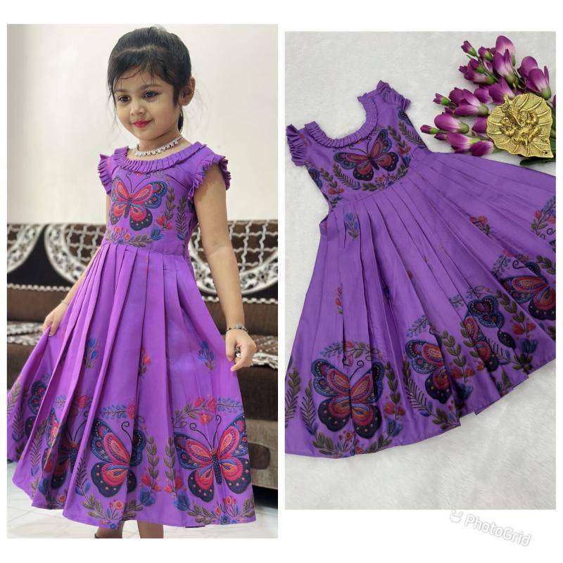 NEW LAUNCING KIDS FROCK cottan silk purple Kidswear exporters in hydrabad